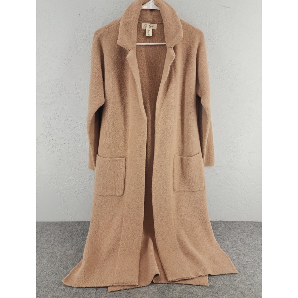Jessica Simpson Womens Tan Longline Open Front Knit Cardigan Duster Coat Small